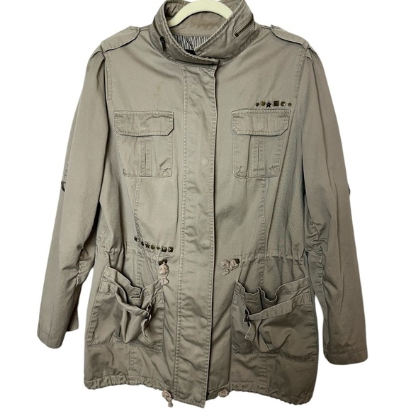 Black Rivet Green Olive Utility Khaki Military Cargo Jacket Size 1X Full Zipper - Picture 5 of 12